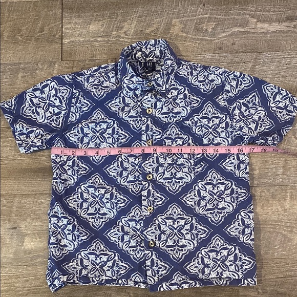 GAP Blue and White Patterned Kids Button Down Shirt S 6/7 Front pocket - Picture 2 of 6